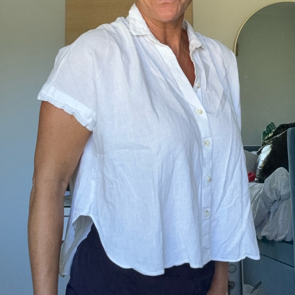 Madewell White Short-Sleeve Button-Front Linen Shirt